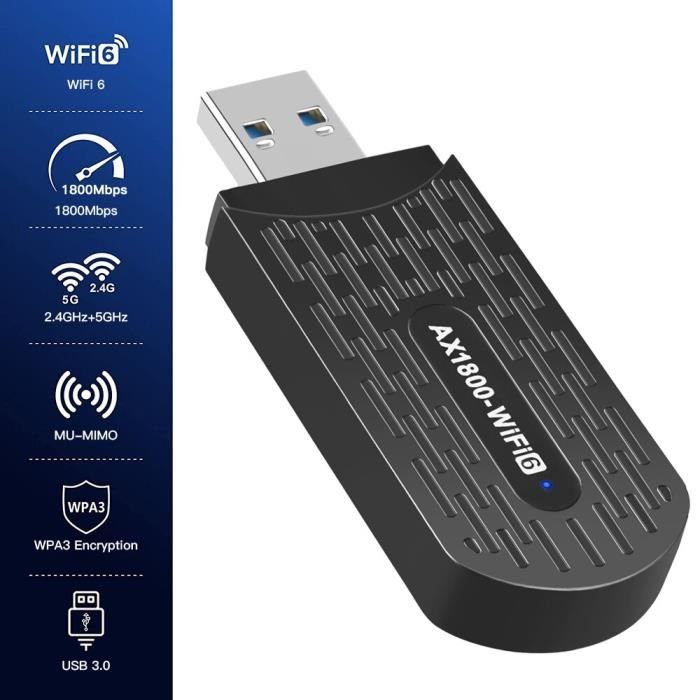 WiFi 6 1800Mbps - Adaptateur USB WiFi 6, carte réseau 1800 mb-s, Dongle 5  GHz AX1800, double antenne wi fi 5. - Cdiscount Informatique