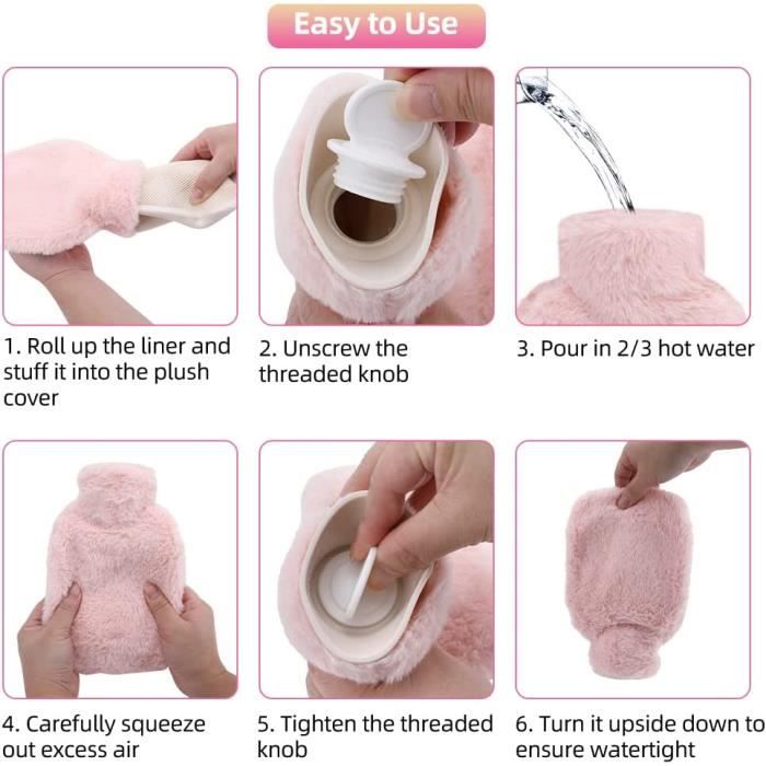 Bouillotte, Housse En Peluche 1000ml Sac D'Eau Chaude Détachable Rayure Diagonale Pour Hiver Couleur Café, Blanc, Violet