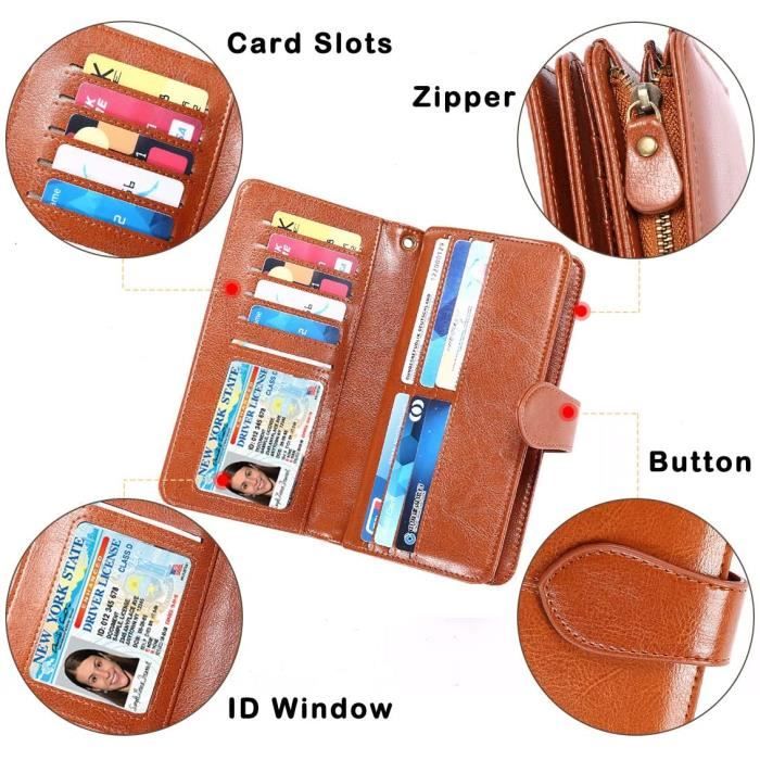 Portefeuille Femme GlasFlength Avec Protection RFID - Grand Capacité, 13 Emplacements Cartes, Fermeture éclair