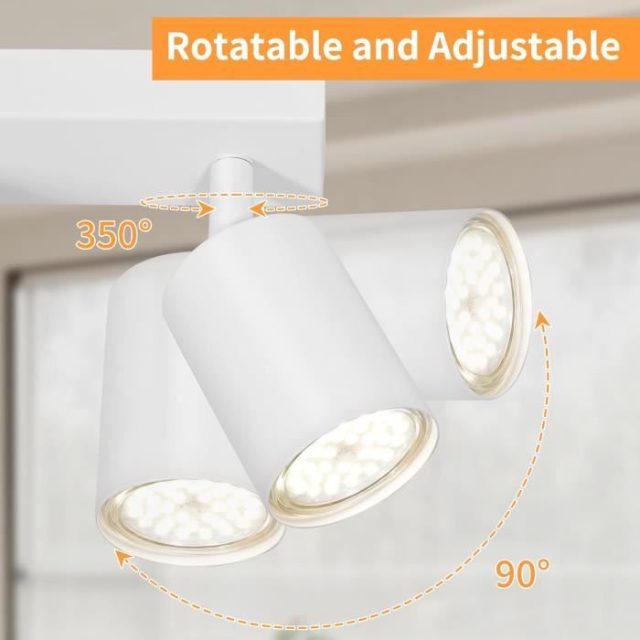 Dehobo Plafonnier LED 4 Spots GU10 Orientables - Luminaire Moderne Noir Pour Cuisine, Salon Et Chambre