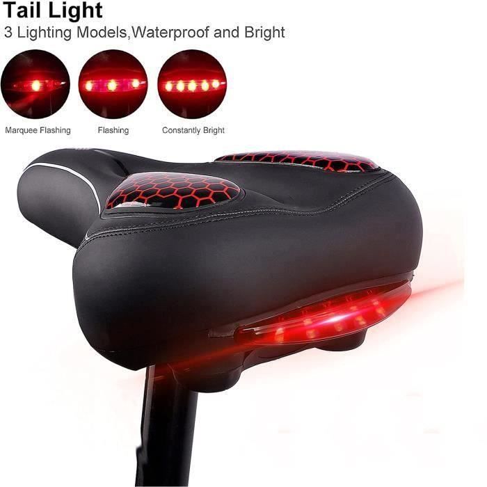 Selle De Vélo Ultra Confortable Avec Feu Arrière - Amortisseur Double Ressort - Gel - Imperméable - VTT/Ville