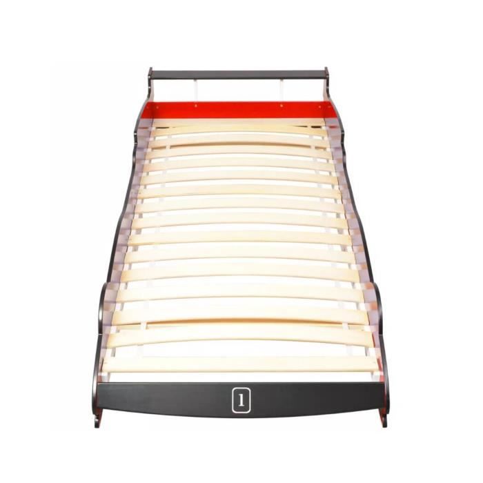 Lit Enfant Voiture De Course Avec LED - 90x200 Cm, Rouge, Barrières De Sécurité - Télécommande Couleurs