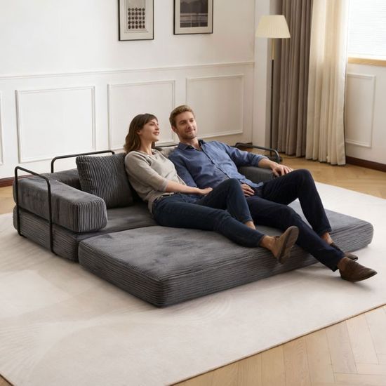 Fauteuil convertible EMILE lit d'appoint 1 place tissu chenille beige - Maison Fauteuil convertible EMILE lit d'appoint 1 place tissu chenille beige - Maison