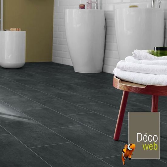Sol PVC Best 2 x 6m motif Carrelage Gris Fonc/é Marbr/é