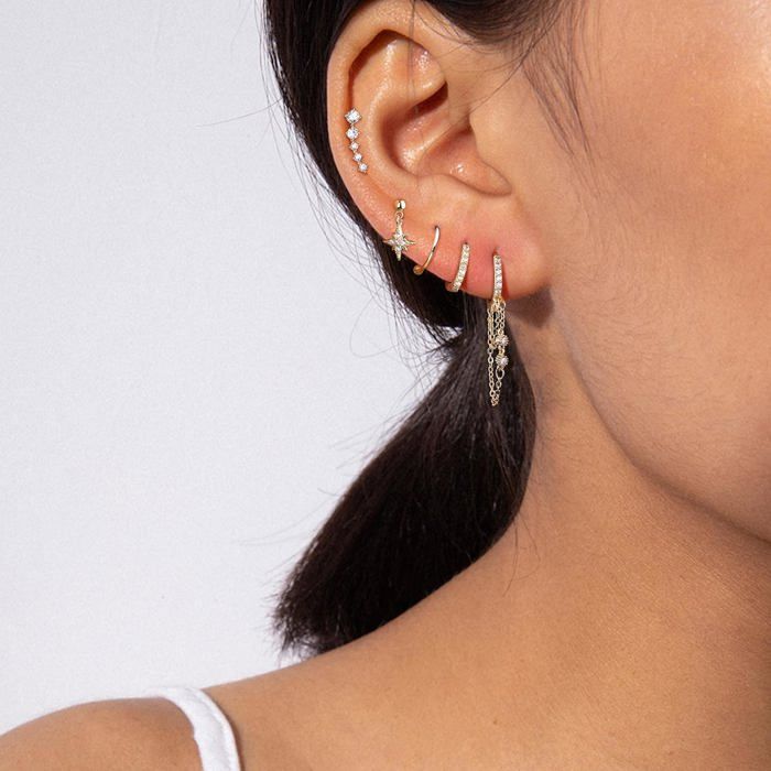 925 Boucles D'oreilles En Argent Plaqué Or 18 Carats Zircone