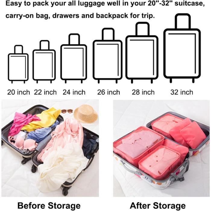 Organiseurs De Bagage Pour Voyage Rangement Valise Lot De 6 Packing Cubes Pour Vetements Sacs A