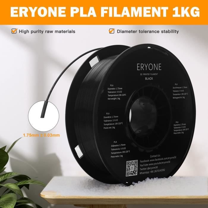 ERYONE Filament PLA mat pour imprimante 3D, diamètre du filament