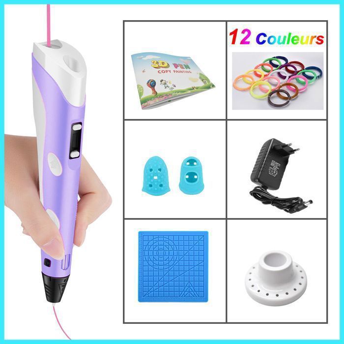 Kit Accessoires Stylo 3D AQTAQ - 10 Filaments PLA Soie 50m, Tapis Silicone, Gabarits, Protège-doigts