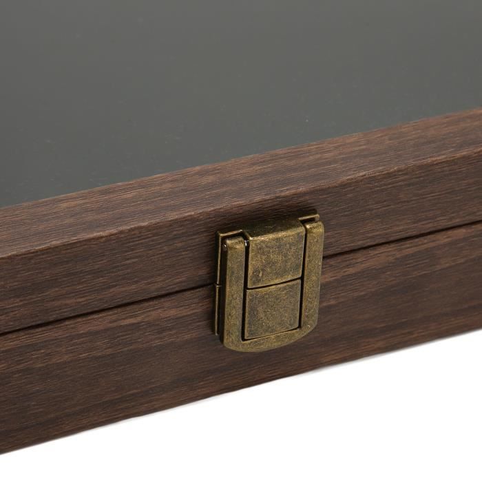 Zerodis Vitrine à épingles Vitrine à broches Grand cuir PU noir Verre anti-poussière Vitrine