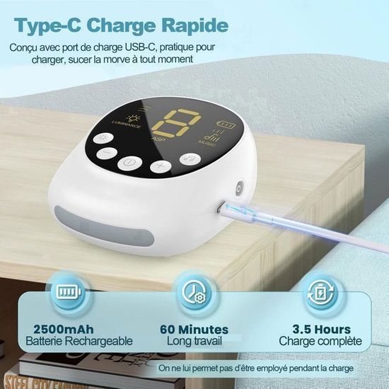 Mouche-bébé électrique Avec 9 Niveaux D'aspiration - Musiques Et Lumières LED - Pour Nourrissons Et Enfants - Batterie 2500 MAh USB-C