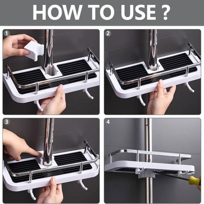 Lot De 2 Étagères Salle De Bain Votoko Sans Perçage - 4 Ventouses + 8 Crochets - Blanc - Rangement Douche & Cuisine