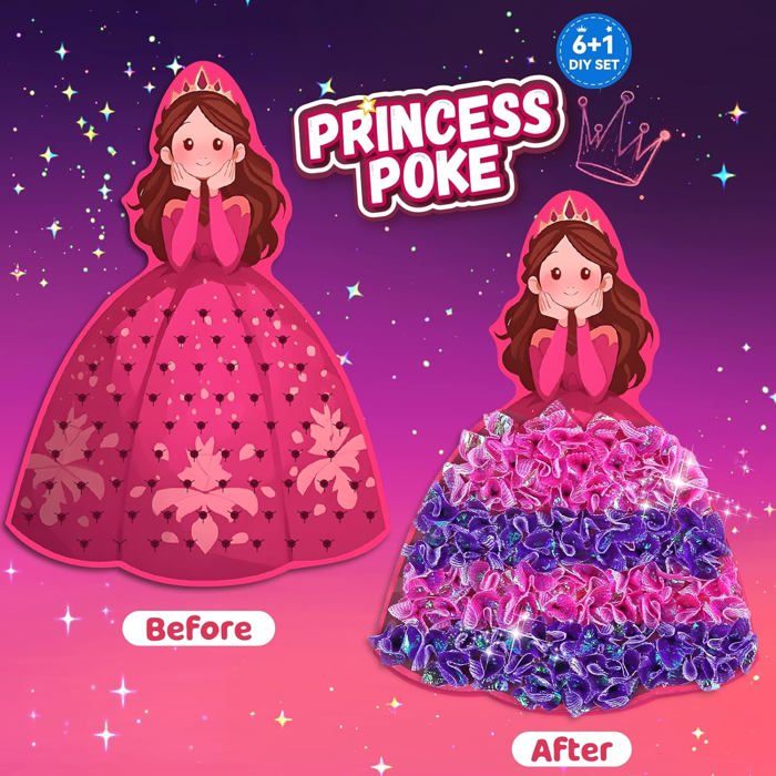 Kit De Manualidades Poke Art De Princesas – 280 Cuadrados De Tela Y 4 Láminas De Gomaespuma, Sin Pegamento Ni Tijeras, Para Niños 4+ Años