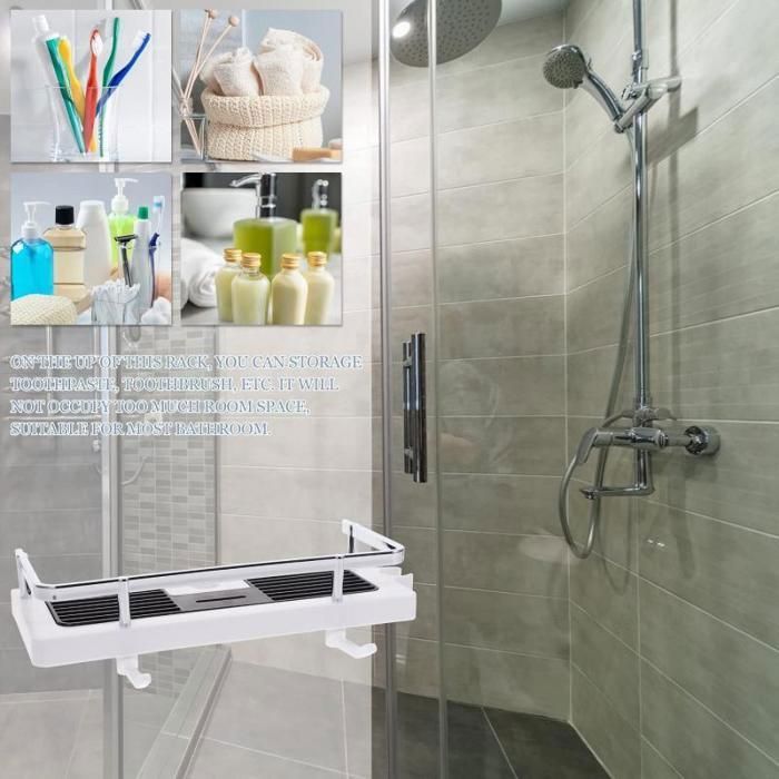 Étagère De Douche Sans Perçage Avec Ventouses - 32 Cm, 4 Crochets, Aluminium - Pour Salle De Bain Ou Cuisine, Facile à Installer Et à Déplacer
