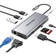 Hub USB C Adaptateur USB C 10-en-1 Onshida vers HDMI 4K, Ethernet RJ45, VGA, Type C PD 100W, 3 x USB 3.0, Lecteur de Carte SD-0