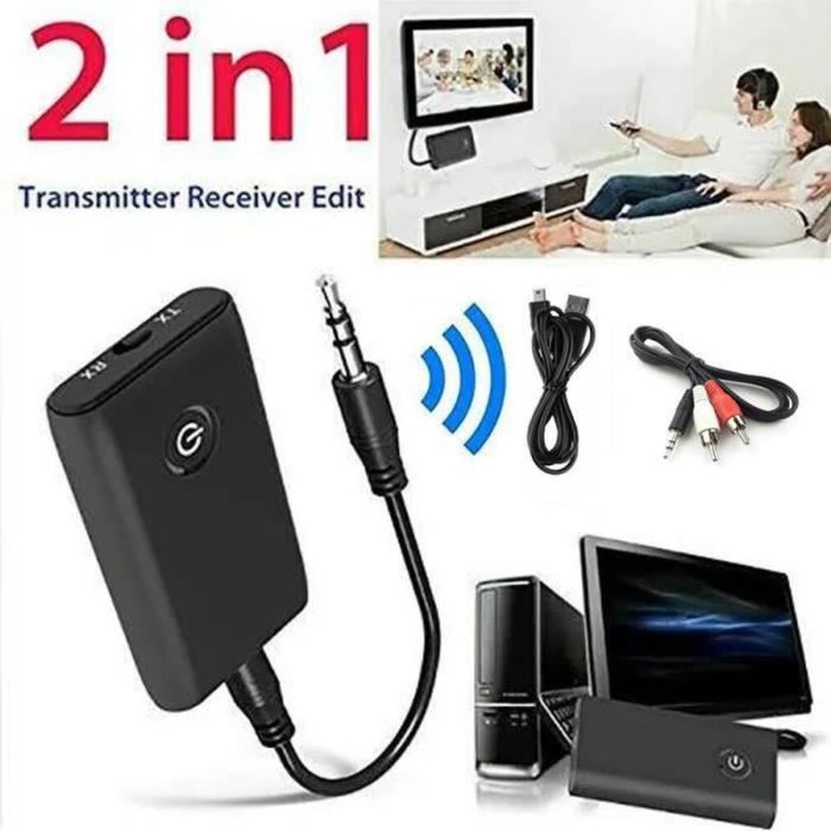 Ordinateur Portable Mode TX/RX APKLVSR Transmetteur Bluetooth 5.0 Récepteur Adaptateur Bluetooth Audio 5.0 indicateur LED Peut être utilisé MP3/MP4 Tablette Prise Audio 3,5 mm 