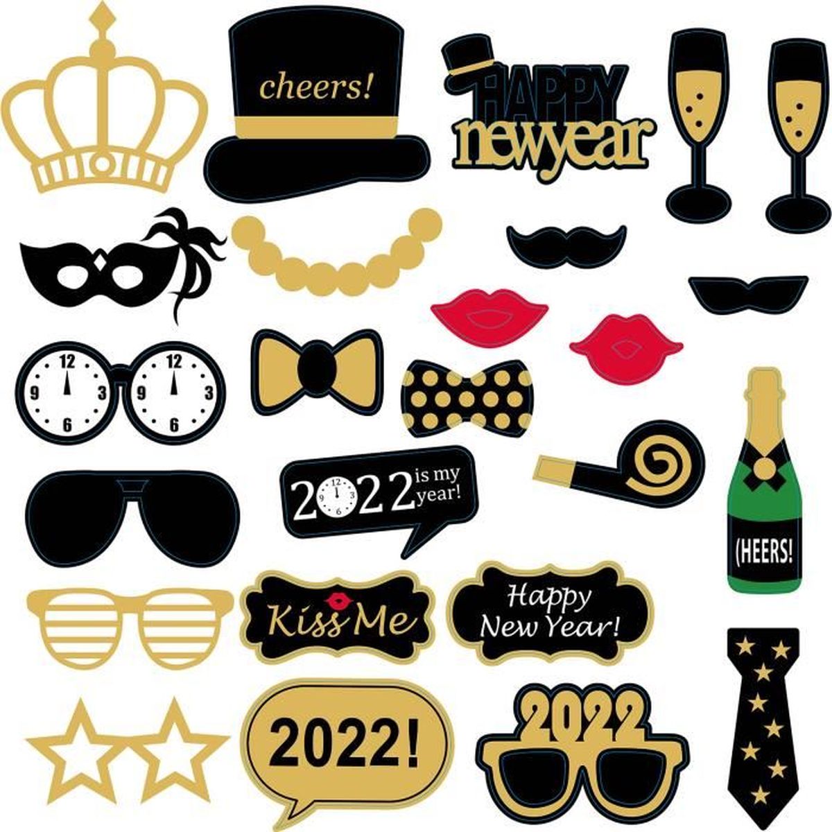 Joyeux Reveillon Du Nouvel An 21 Accessoires De Photomaton Selfie Pour La Photographie Set De Decoration De Fete 25 Pieces Cdiscount Maison