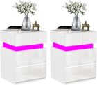 Lot de 2 Tables de chevet Bois - VIVOLILV - 3 tiroirs - Brillant chevet blanche avec LED - 40x35x56 cm