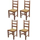 T M C S Tommychairs - Set 4 chaise cuisine RUSTICA, robuste structure en bois de hêtre peindré en couleur noyer clair, assise en paille