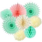 8 Pompons & Rosaces Papier De Soie Crème – Vert Menthe & Rosette – Décoration Mariage, Baptême, Baby Shower, Anniversaire
