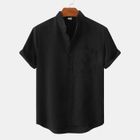 Chemise décontractée à manches longues et col en coton avec poche pour homme - Chemise respirante en lin pour homme, kaki, XXL