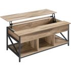 VASAGLE Table Basse, Plateau Relevable, avec Rangement Ouvert et Compartiment Caché, 60 x 120 x (48-62) cm, Marron Camel et Noir