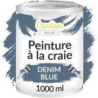 Creative Deco Peinture à la Craie Bleu Denim | 1L | Mat et Lavable | Peinture Meuble Bois | Ardoise Craie | Peinture Mur Interieur