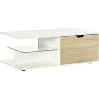 Table basse - HOMCOM - Design contemporain - 2 tiroirs - 2 niches - Étagère verre trempé - Blanc