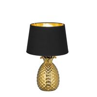 Pineapple Lampada Da Tavolo Ceramica Grande Ananas Oro Con Paralume Nero E Oro H.45Cm