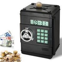Tirelire Coffre-Fort Combinaison 6 chiffres - Comptage automatique - Horloge
