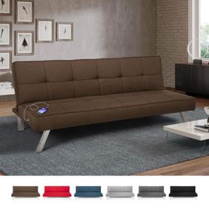 CANAPÉ FIXE Canapé-lit en tissu avec port USB et pieds en métal AstraLIS design, Couleur: Marron
