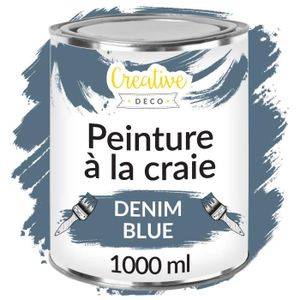 ARDOISE - CRAIE Creative Deco Peinture à la Craie Bleu Denim | 1L | Mat et Lavable | Peinture Meuble Bois | Ardoise Craie | Peinture Mur Interieur