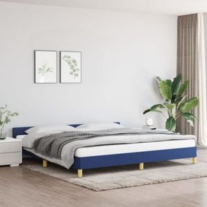 STRUCTURE DE LIT Cadre de lit avec tête de lit Bleu - FYDUN - 200 x 200 cm - Tissu - Contemporain - A lattes