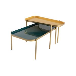 TABLE BASSE Tables basses gigognes laquées bleu et jaune - Mil