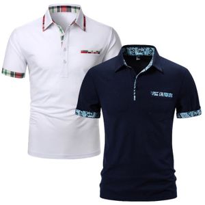 POLO Lot de 2 Polo Homme Été Fashion Casual Polo Manche Courte Confortable Marque Luxe T-Shirt Hommes - Blanc-Bleu marine