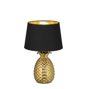 LAMPE A POSER Pineapple Lampada Da Tavolo Ceramica Grande Ananas Oro Con Paralume Nero E Oro H.45Cm