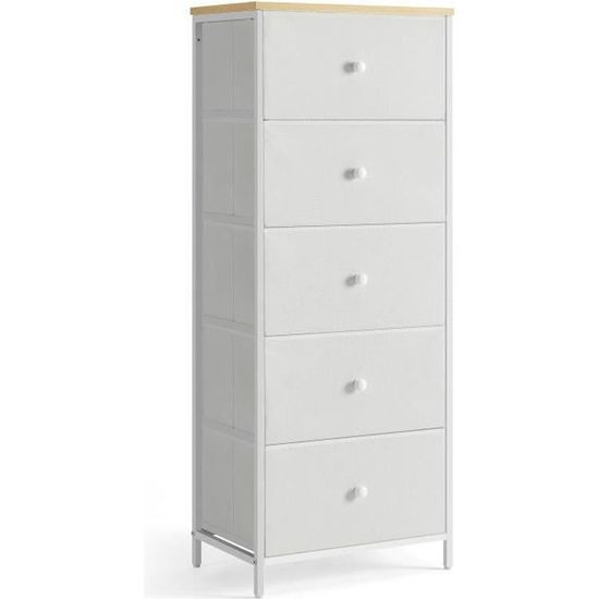 Commode SONGMICS 8 Tiroirs Tissu – Meuble Rangement Chambre, Cadre Métal, Plateau MDF, Blanc Crème & Chêne, LTS024W57