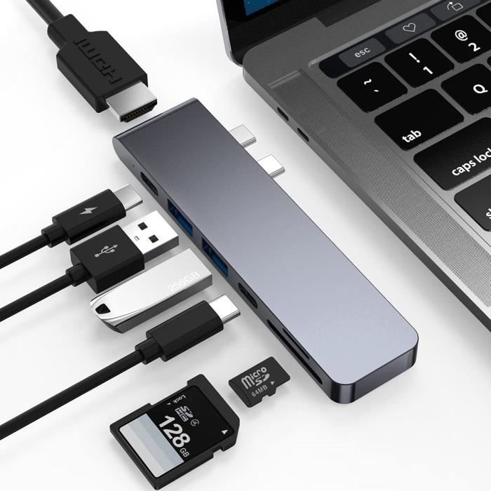 2 USB 3.0 8 en 2 Accessoire USBC Adaptateur Mac avec 4K HDMI Lecture de Carte SD/TF Thunderbolt 3 & USB C Ethernet Hub USB C Adaptateur pour MacBook Air M1 MacBook Pro 2020/2019/2018 