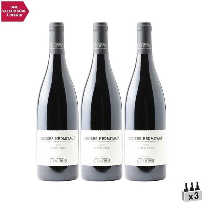 Crozes-Hermitage Au Beau Séjour Rouge 2020 - Lot de 3x75cl - Domaine Courbis - Vin AOC Rouge de la Vallée du Rhône