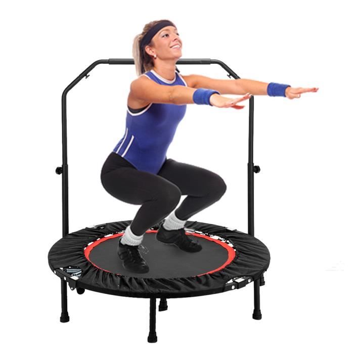 Trampoline Fitness Pliable,Exterieur-Interieur Ø102 cm avec Poignée Réglable pour Enfantset Adultes Capacité de Charge 135 kg Noir
