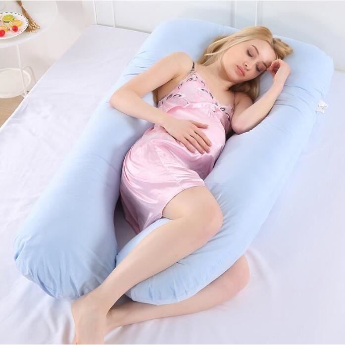 Coussin de grossesse Oreiller de maternité Coussin d'allaitement Coussin d'allaitement en Forme de U pour Le Corps Entier Bleu