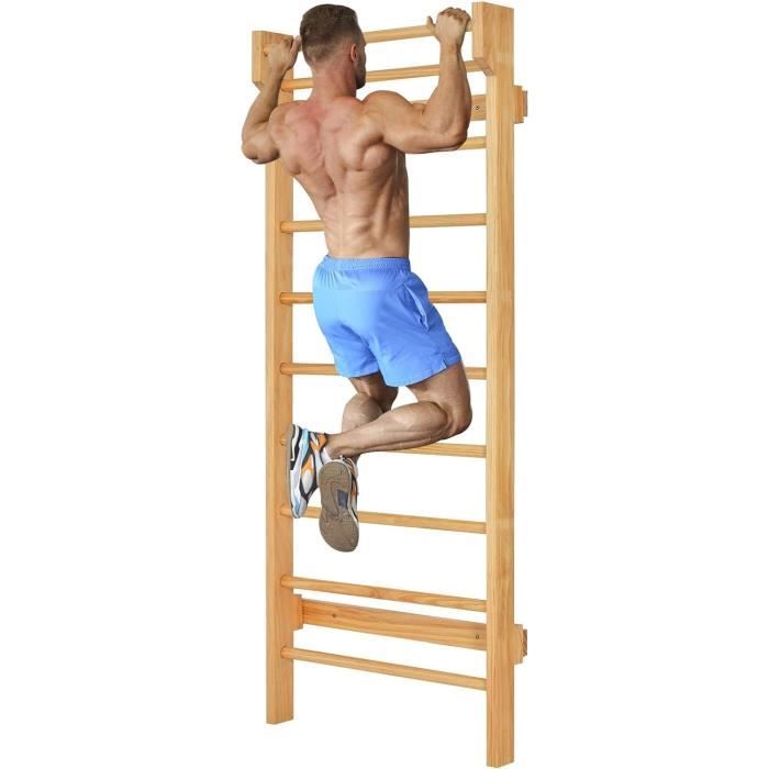 COSTWAY Espalier Mural en Bois de Pin Espalier De Gymnastique pour Adulte ou Enfant Espalier Suédois 195x80x14cm Charge Max 150kg