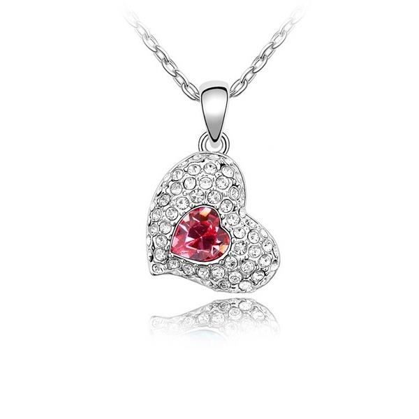 Collier Coeur battant Cristal de Swarovski Element Rose