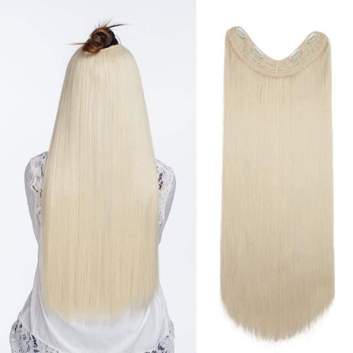 Extension a Clip Cheveux Extension Monobande Cheveux Naturel [1 Pièce 4 Clips] Pose & Dépose Facile [26--66CM][Blond Blanchi] - L