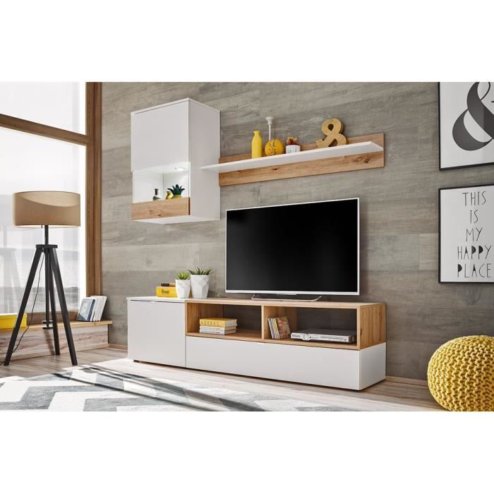 EBBA - Unité murale style scandinave 3 pcs - Éclairage LED inclus - Mur TV - Ensembles meubles salon séjour - Aspect bois -