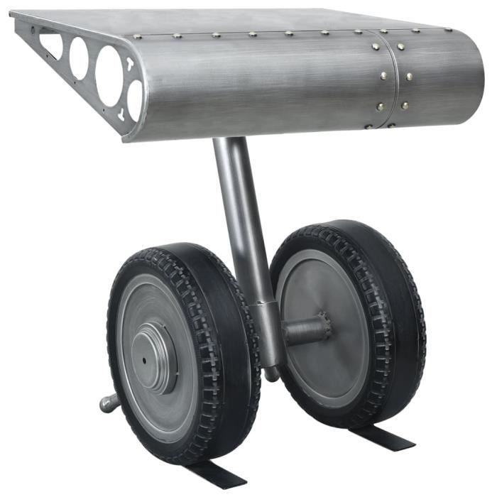 Table d'appoint Bout de canapé Table basse Design à roues Argenté et noir 53x40x60 cm Fer Chic *702063