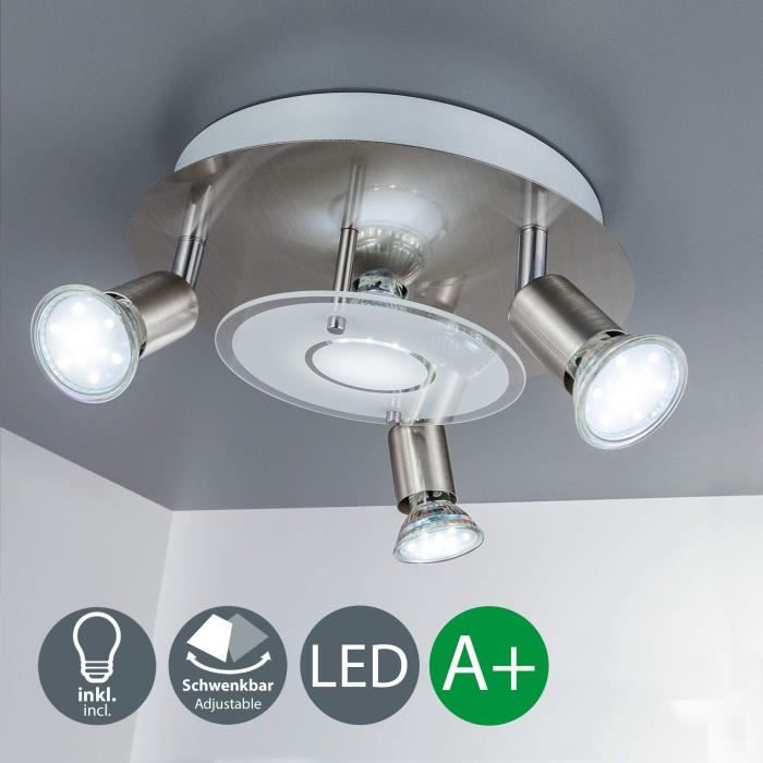 B.K. licht plafonnier LED, 4 spots x3W inclus, spots LED orientables, éclairage salon, salle à manger, cuisine, chambre, lumière