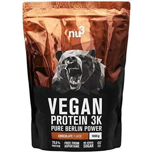nu3 Protéines Vegan 3K 1kg - Chocolat - 71% de Protéines à base de 3 composants végétaux - Protéine végétale pour prise de masse