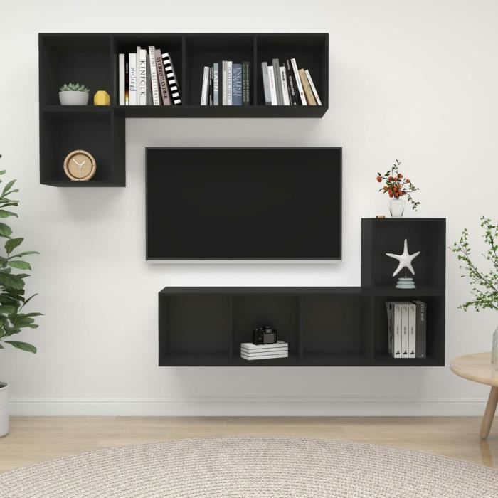 Ensemble de meuble TV 4 pcs Noir Aggloméré B