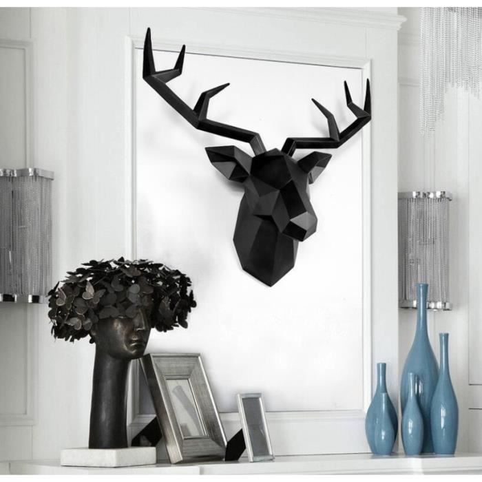Accessoires de décoration de la maison Statue de tête de cerf 3D Noir
