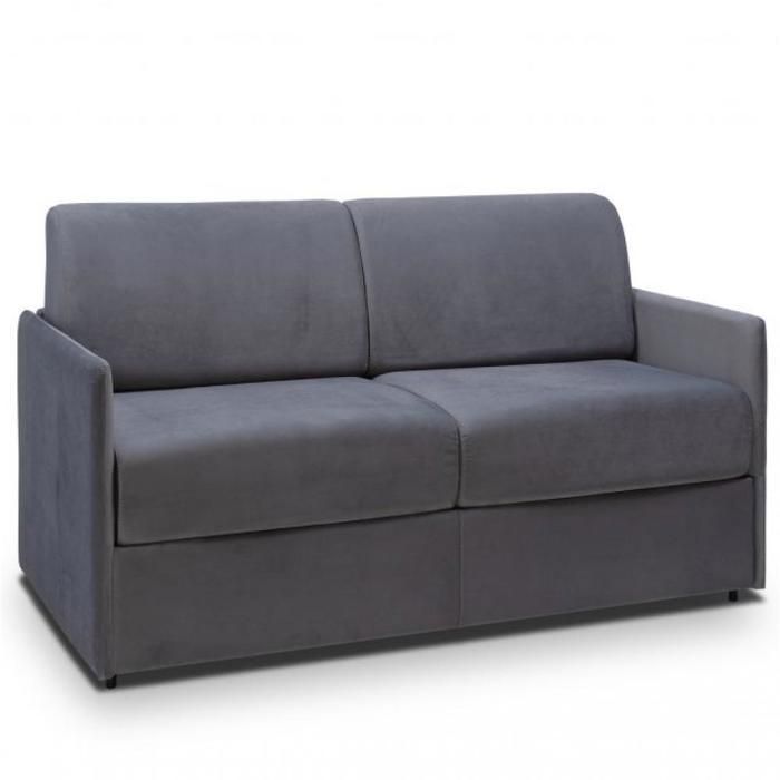 Canapé convertible EXPRESS 3 places en velours gris anthracite - Couchage 140cm - Matelas épaisseur 22cm mémoire de forme - COLOSSE